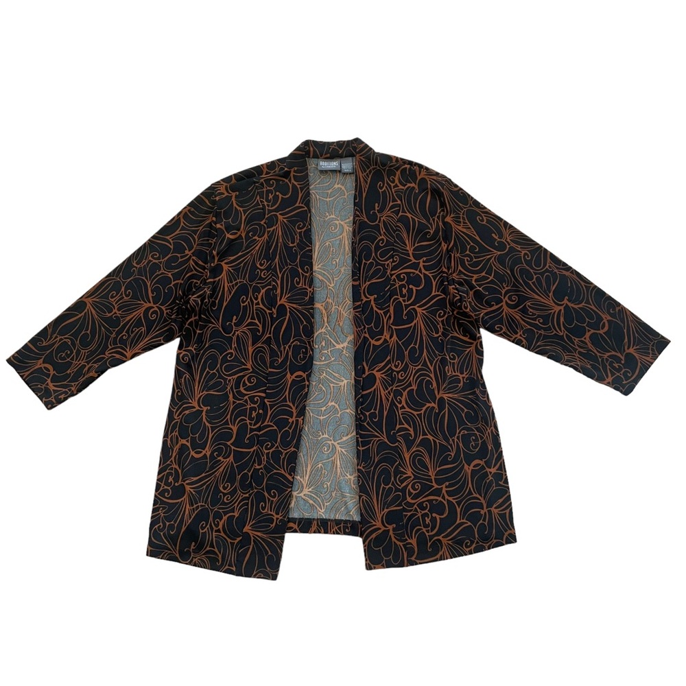 Additions by Chicos Open Blazer Cardigan Black/Brown Stretch Sz 3